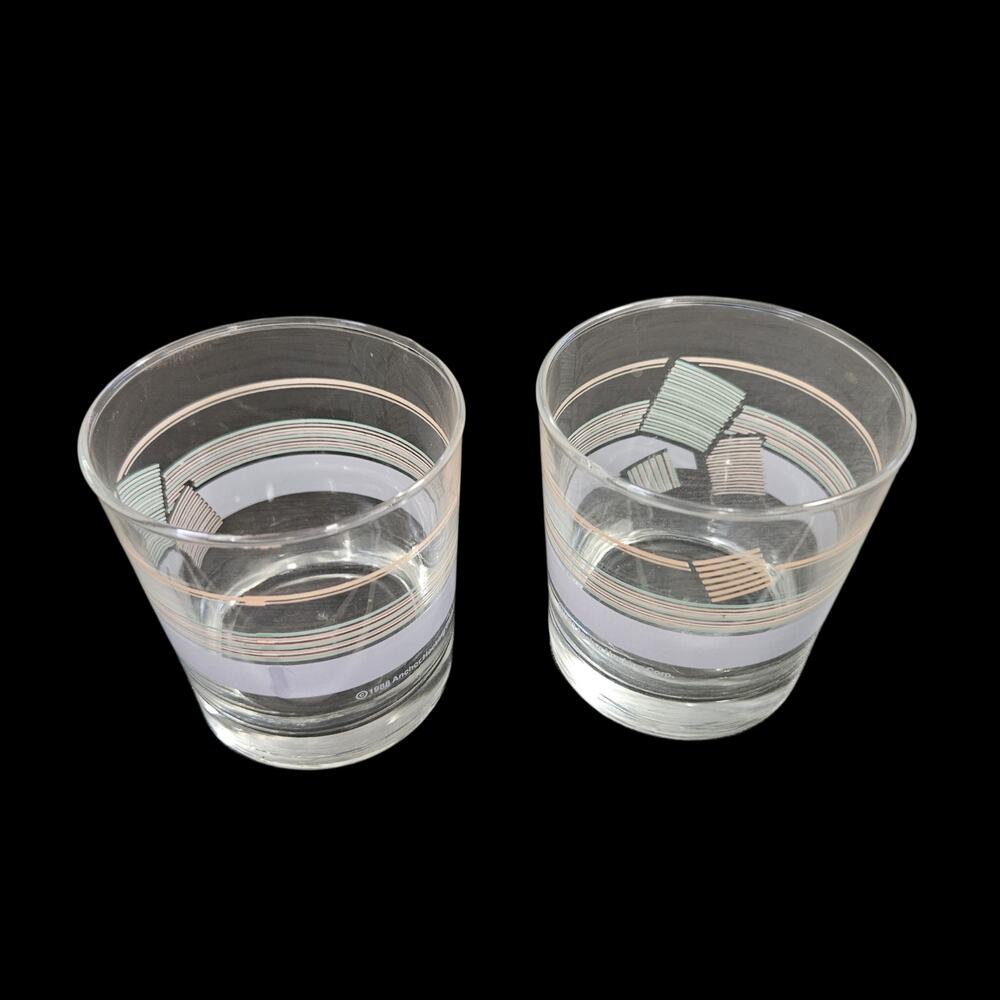 Vintage Anchor Hocking 1988 Geometric Stripe Rocks Glasses Set of 2